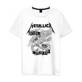 Мужская футболка хлопок с принтом Metallica в Тюмени, 100% хлопок | прямой крой, круглый вырез горловины, длина до линии бедер, слегка спущенное плечо. | metalica | metallica | группа | джеймс хэтфилд | кирк хэмметт | ларс ульрих | метал | металика | металлика | миталика | музыка | роберт трухильо | рок | трэш | трэшметал | хард | хеви