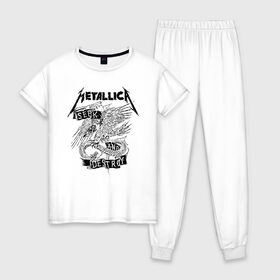 Женская пижама хлопок с принтом Metallica в Тюмени, 100% хлопок | брюки и футболка прямого кроя, без карманов, на брюках мягкая резинка на поясе и по низу штанин | metalica | metallica | группа | джеймс хэтфилд | кирк хэмметт | ларс ульрих | метал | металика | металлика | миталика | музыка | роберт трухильо | рок | трэш | трэшметал | хард | хеви