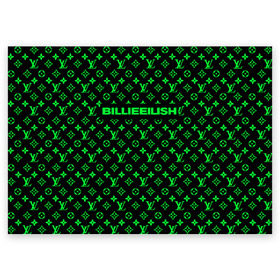 Поздравительная открытка с принтом BILLIE EILISH в Тюмени, 100% бумага | плотность бумаги 280 г/м2, матовая, на обратной стороне линовка и место для марки
 | be | billie | billie eilish | blohsh | brand | france | logo | louis vuitton | lv | pattern | билли | билли айлиш | бренд | лв | лого | лоуис вуиттон | луи вуиттон | мода | паттерн | фигуры | франция