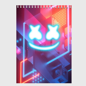 Скетчбук с принтом MARSHMELLO NEON в Тюмени, 100% бумага
 | 48 листов, плотность листов — 100 г/м2, плотность картонной обложки — 250 г/м2. Листы скреплены сверху удобной пружинной спиралью | america | dj | marshmello | usa | америка | маршмелло