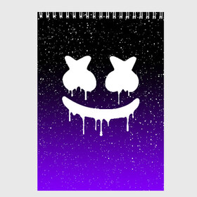 Скетчбук с принтом MARSHMELLO в Тюмени, 100% бумага
 | 48 листов, плотность листов — 100 г/м2, плотность картонной обложки — 250 г/м2. Листы скреплены сверху удобной пружинной спиралью | Тематика изображения на принте: america | dj | marshmello | usa | америка | маршмелло