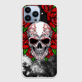 Чехол для iPhone 13 Pro Max с принтом Skull and Roses в Тюмени,  |  | Тематика изображения на принте: flowers | muertos | roses | skull | space | tribal | звезды | космос | лепестки | муэртос | розы | трайбл | цветы | череп