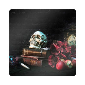 Магнит виниловый Квадрат с принтом ГОТИКА в Тюмени, полимерный материал с магнитным слоем | размер 9*9 см, закругленные углы | abstract | abstraction | bones | fantasy | skull | голова | кости | скилет | череп