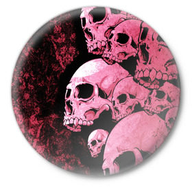 Значок с принтом ЧЕРЕПА в Тюмени,  металл | круглая форма, металлическая застежка в виде булавки | abstract | abstraction | bones | fantasy | skull | голова | кости | скилет | череп