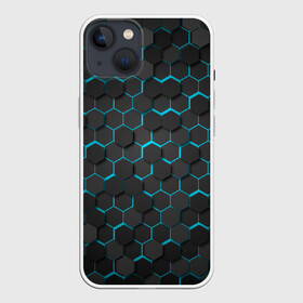 Чехол для iPhone 13 с принтом Turquoise Octagon в Тюмени,  |  | octagon | бирюзовые соты | бирюзовый | неон | неоновые соты | октагон | соты