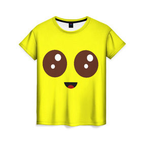 Женская футболка 3D с принтом Peely Fortnite в Тюмени, 100% полиэфир ( синтетическое хлопкоподобное полотно) | прямой крой, круглый вырез горловины, длина до линии бедер | banana | battle royale | fortnite | game | банан | батл рояль | глаза | игра | лицо | роял | фортнайт