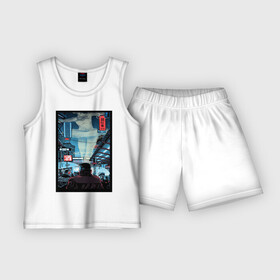 Детская пижама с шортами хлопок с принтом Blade Runner в Тюмени,  |  | 2049 | blade runner | cyberpunk | андроид | бегущий по лезвию | кей | киберпанк | репликант | рик декарт