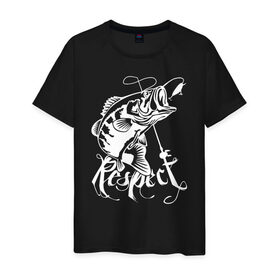 Мужская футболка хлопок с принтом Respect в Тюмени, 100% хлопок | прямой крой, круглый вырез горловины, длина до линии бедер, слегка спущенное плечо. | рыба | рыбак | рыбалка | снасти | увлечение | улов | хобби