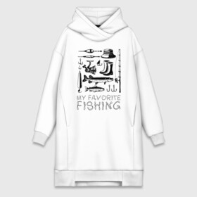 Платье-худи хлопок с принтом Моя любимая рыбалка в Тюмени,  |  | Тематика изображения на принте: cap | coil | fishing | fishing line | float | hook | pike | spinning | spoon | trout | wellingtons | блесна | катушка | крючок | леска | поплавок | рыбалка | сапоги | спиннинг | форель | шляпа | щука