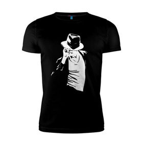 Мужская футболка премиум с принтом Майкл Джексон в Тюмени, 92% хлопок, 8% лайкра | приталенный силуэт, круглый вырез ворота, длина до линии бедра, короткий рукав | Тематика изображения на принте: michael jackson | артист | майкл джексон | музыка | поп | рок