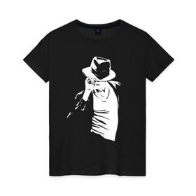 Женская футболка хлопок с принтом Майкл Джексон в Тюмени, 100% хлопок | прямой крой, круглый вырез горловины, длина до линии бедер, слегка спущенное плечо | michael jackson | артист | майкл джексон | музыка | поп | рок