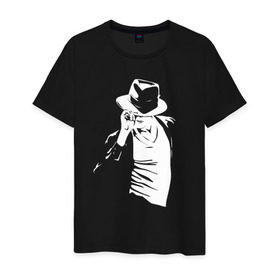 Мужская футболка хлопок с принтом Майкл Джексон в Тюмени, 100% хлопок | прямой крой, круглый вырез горловины, длина до линии бедер, слегка спущенное плечо. | Тематика изображения на принте: michael jackson | артист | майкл джексон | музыка | поп | рок