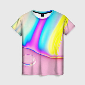 Женская футболка 3D с принтом RAINBOW COLOR в Тюмени, 100% полиэфир ( синтетическое хлопкоподобное полотно) | прямой крой, круглый вырез горловины, длина до линии бедер | abstract | abstraction | color | geometry | paitnt | psy | абстракция | геометрия | краски | неоновые | психоделика