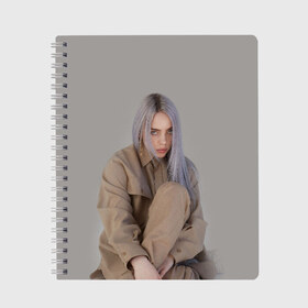 Тетрадь с принтом BILLIE EILISH в Тюмени, 100% бумага | 48 листов, плотность листов — 60 г/м2, плотность картонной обложки — 250 г/м2. Листы скреплены сбоку удобной пружинной спиралью. Уголки страниц и обложки скругленные. Цвет линий — светло-серый
 | bilie | billi | billie | eilish | eillish | elish | ellish | айлиш | алиш | били | билли | эйлиш | элиш