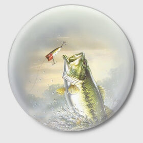 Значок с принтом Рыбалка в Тюмени,  металл | круглая форма, металлическая застежка в виде булавки | Тематика изображения на принте: рыба | рыбак | рыбалка | снасти | увлечение | улов | хобби