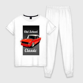 Женская пижама хлопок с принтом 2101 Classic в Тюмени, 100% хлопок | брюки и футболка прямого кроя, без карманов, на брюках мягкая резинка на поясе и по низу штанин | 2101 | ваз | жига | классика