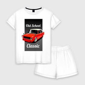 Женская пижама с шортиками хлопок с принтом 2101 Classic в Тюмени, 100% хлопок | футболка прямого кроя, шорты свободные с широкой мягкой резинкой | Тематика изображения на принте: 2101 | ваз | жига | классика