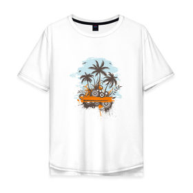 Мужская футболка хлопок Oversize с принтом Музыкальный Остров в Тюмени, 100% хлопок | свободный крой, круглый ворот, “спинка” длиннее передней части | Тематика изображения на принте: музыка | музыкальный остров | остров | пальмы | пляж | тропики