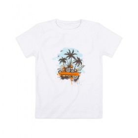 Детская футболка хлопок с принтом Музыкальный Остров в Тюмени, 100% хлопок | круглый вырез горловины, полуприлегающий силуэт, длина до линии бедер | музыка | музыкальный остров | остров | пальмы | пляж | тропики