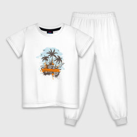 Детская пижама хлопок с принтом Музыкальный Остров в Тюмени, 100% хлопок |  брюки и футболка прямого кроя, без карманов, на брюках мягкая резинка на поясе и по низу штанин
 | музыка | музыкальный остров | остров | пальмы | пляж | тропики