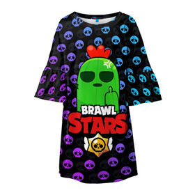 Детское платье 3D с принтом Brawl Stars в Тюмени, 100% полиэстер | прямой силуэт, чуть расширенный к низу. Круглая горловина, на рукавах — воланы | brawl | brawl stars | stars | бравл | бравл старс | браво старс | игра | компьютерная | онлайн | старс