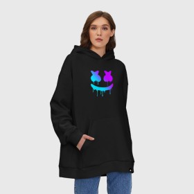 Худи SuperOversize хлопок с принтом MARSHMELLO NEON в Тюмени, 70% хлопок, 30% полиэстер, мягкий начес внутри | карман-кенгуру, эластичная резинка на манжетах и по нижней кромке, двухслойный капюшон
 | america | dj | marshmello | usa | америка | маршмелло