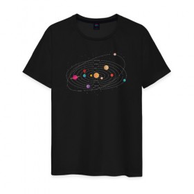 Мужская футболка хлопок с принтом Солнечная Система в Тюмени, 100% хлопок | прямой крой, круглый вырез горловины, длина до линии бедер, слегка спущенное плечо. | galaxy | solar | space | system | астрология | астрономия | галактика | звезды | космос | планета | планеты | система | солнечная