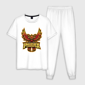 Мужская пижама хлопок с принтом Феникс / Phoenix в Тюмени, 100% хлопок | брюки и футболка прямого кроя, без карманов, на брюках мягкая резинка на поясе и по низу штанин
 | design | logo | mascot | герои | звери | киберспорт | крылья | огонь | пламя | спортивная | стиль | талисман | фитнес | форма | футбол | яркие