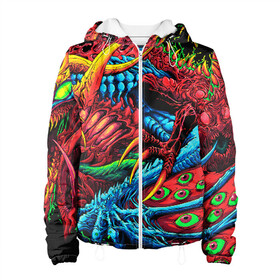 Женская куртка 3D с принтом CS GO hyper beast skin в Тюмени, ткань верха — 100% полиэстер, подклад — флис | прямой крой, подол и капюшон оформлены резинкой с фиксаторами, два кармана без застежек по бокам, один большой потайной карман на груди. Карман на груди застегивается на липучку | awp | counter strike | cs go | cs go global offensive | hyper beast | skin cs | team cs | команды cs | скины оружия | скоростной зверь | хайпер бист