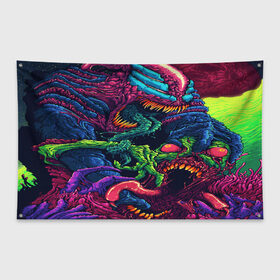 Флаг-баннер с принтом CS GO hyper beast skin в Тюмени, 100% полиэстер | размер 67 х 109 см, плотность ткани — 95 г/м2; по краям флага есть четыре люверса для крепления | awp | counter strike | cs go | cs go global offensive | hyper beast | skin cs | team cs | команды cs | скины оружия | скоростной зверь | хайпер бист