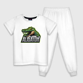 Детская пижама хлопок с принтом Alligator / Аллигатор в Тюмени, 100% хлопок |  брюки и футболка прямого кроя, без карманов, на брюках мягкая резинка на поясе и по низу штанин
 | Тематика изображения на принте: design | logo | mascot | герои | дикий | звери | киберспорт | крокодил | спортивная | стиль | талисман | фитнес | форма | футбол | яркие