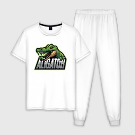 Мужская пижама хлопок с принтом Alligator / Аллигатор в Тюмени, 100% хлопок | брюки и футболка прямого кроя, без карманов, на брюках мягкая резинка на поясе и по низу штанин
 | design | logo | mascot | герои | дикий | звери | киберспорт | крокодил | спортивная | стиль | талисман | фитнес | форма | футбол | яркие