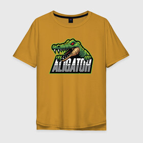 Мужская футболка хлопок Oversize с принтом Alligator / Аллигатор в Тюмени, 100% хлопок | свободный крой, круглый ворот, “спинка” длиннее передней части | Тематика изображения на принте: design | logo | mascot | герои | дикий | звери | киберспорт | крокодил | спортивная | стиль | талисман | фитнес | форма | футбол | яркие