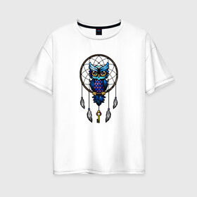 Женская футболка хлопок Oversize с принтом Совушка Ловец Снов в Тюмени, 100% хлопок | свободный крой, круглый ворот, спущенный рукав, длина до линии бедер
 | ключ | ловец снов | перья | рисунок | сова | сон