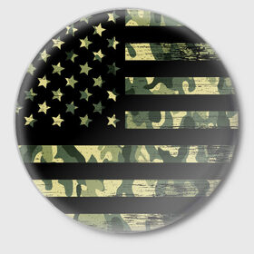 Значок с принтом American Flag Camo в Тюмени,  металл | круглая форма, металлическая застежка в виде булавки | eagle | states | united | usa | армейские | армия | камуфляж | орел | служба | снайпер | соединенных | солдат | сша | форма | штатов