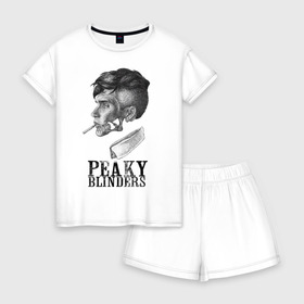 Женская пижама с шортиками хлопок с принтом Peaky Blinders в Тюмени, 100% хлопок | футболка прямого кроя, шорты свободные с широкой мягкой резинкой | blinders | peaky | shelby | thomas | козырьки | острые | сериалы | томас | шелби