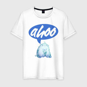Мужская футболка хлопок с принтом Аху Йети в Тюмени, 100% хлопок | прямой крой, круглый вырез горловины, длина до линии бедер, слегка спущенное плечо. | ahoo | yeti | ахуети | ахуеть | йети | мат | надпись | прикол | снежный человек | эмоции | юмор