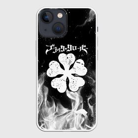 Чехол для iPhone 13 mini с принтом Черный Клевер дымящийся фон в Тюмени,  |  | asta | black bull | black clover | bright | bull | clover | fire | flame | heat | light | wildfire | аста | бык | искры | клевер | огненный | огонь | пламя | пожар | чёрный бык | чёрный клевер