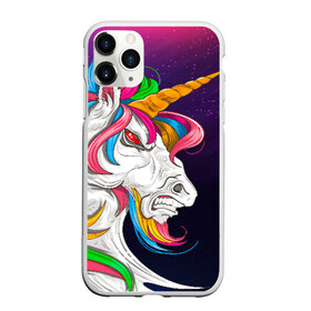 Чехол для iPhone 11 Pro матовый с принтом Angry Unicorn в Тюмени, Силикон |  | Тематика изображения на принте: cosmos | hair | rainbow | stars | unicorn | волосы | глаза | единорог | злой | зубы | космос | лошадь | радуга