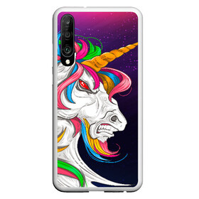 Чехол для Honor P30 с принтом Angry Unicorn в Тюмени, Силикон | Область печати: задняя сторона чехла, без боковых панелей | Тематика изображения на принте: cosmos | hair | rainbow | stars | unicorn | волосы | глаза | единорог | злой | зубы | космос | лошадь | радуга