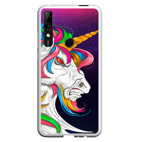 Чехол для Honor P Smart Z с принтом Angry Unicorn в Тюмени, Силикон | Область печати: задняя сторона чехла, без боковых панелей | Тематика изображения на принте: cosmos | hair | rainbow | stars | unicorn | волосы | глаза | единорог | злой | зубы | космос | лошадь | радуга