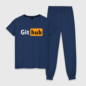 Женская пижама хлопок с принтом Git Hub в Тюмени, 100% хлопок | брюки и футболка прямого кроя, без карманов, на брюках мягкая резинка на поясе и по низу штанин | git hub | github | it | кодинг