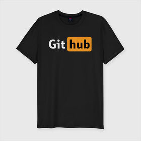 Мужская футболка премиум с принтом Git Hub в Тюмени, 92% хлопок, 8% лайкра | приталенный силуэт, круглый вырез ворота, длина до линии бедра, короткий рукав | git hub | github | it | кодинг