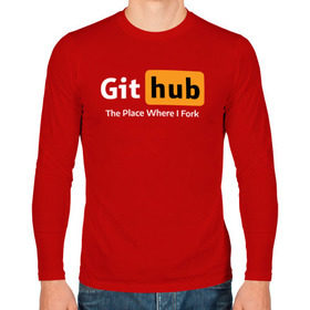 Мужской лонгслив хлопок с принтом GitHub Fork Place в Тюмени, 100% хлопок |  | git hub | github | it | кодинг