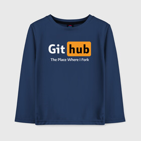 Детский лонгслив хлопок с принтом GitHub Fork Place в Тюмени, 100% хлопок | круглый вырез горловины, полуприлегающий силуэт, длина до линии бедер | Тематика изображения на принте: git hub | github | it | кодинг