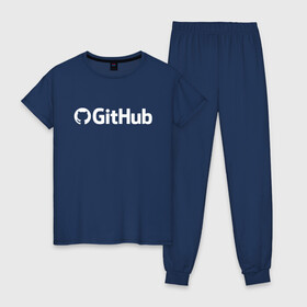 Женская пижама хлопок с принтом GitHub в Тюмени, 100% хлопок | брюки и футболка прямого кроя, без карманов, на брюках мягкая резинка на поясе и по низу штанин | git hub | github | it | кодинг | программист