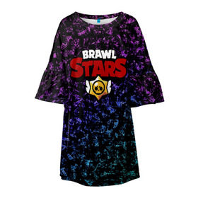 Детское платье 3D с принтом Brawl Stars в Тюмени, 100% полиэстер | прямой силуэт, чуть расширенный к низу. Круглая горловина, на рукавах — воланы | Тематика изображения на принте: brawl | brawl stars | stars | бравл | бравл старс | браво старс | игра | компьютерная | онлайн | старс