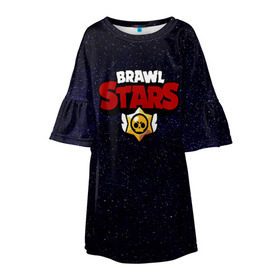 Детское платье 3D с принтом Brawl Stars в Тюмени, 100% полиэстер | прямой силуэт, чуть расширенный к низу. Круглая горловина, на рукавах — воланы | Тематика изображения на принте: brawl | brawl stars | stars | бравл | бравл старс | браво старс | игра | компьютерная | онлайн | старс