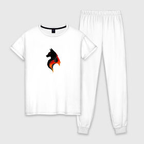 Женская пижама хлопок с принтом Лис в Тюмени, 100% хлопок | брюки и футболка прямого кроя, без карманов, на брюках мягкая резинка на поясе и по низу штанин | лис | лиса | минимализм