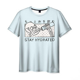 Мужская футболка 3D с принтом STAY HYDRATED в Тюмени, 100% полиэфир | прямой крой, круглый вырез горловины, длина до линии бедер | death | japan | skeleton | sport | vegan | water | yoga | веган | вегетарианство | вода | йога | скелет | спорт | хэллоуин | череп | япония